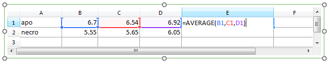 Figure 1. Array formula for calculating the mean of three tokens in a Spreadsheet Figure 1. Array formula for calculating the mean of three tokens in a Spreadsheet