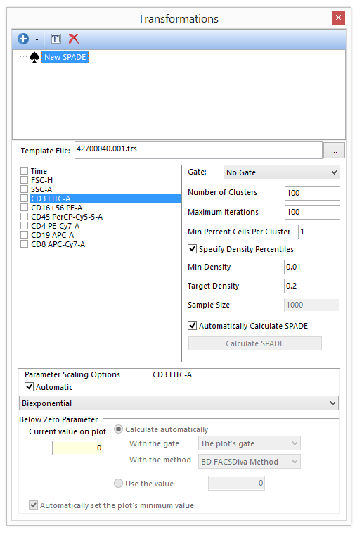 Figure 29.75 When a template file is selected, the possible parameters to perform a SPADE transformation are automatically listed in the SPADE dialog. Figure 29.75 When a template file is selected, the possible parameters to perform a SPADE transformation are automatically listed in the SPADE dialog.
