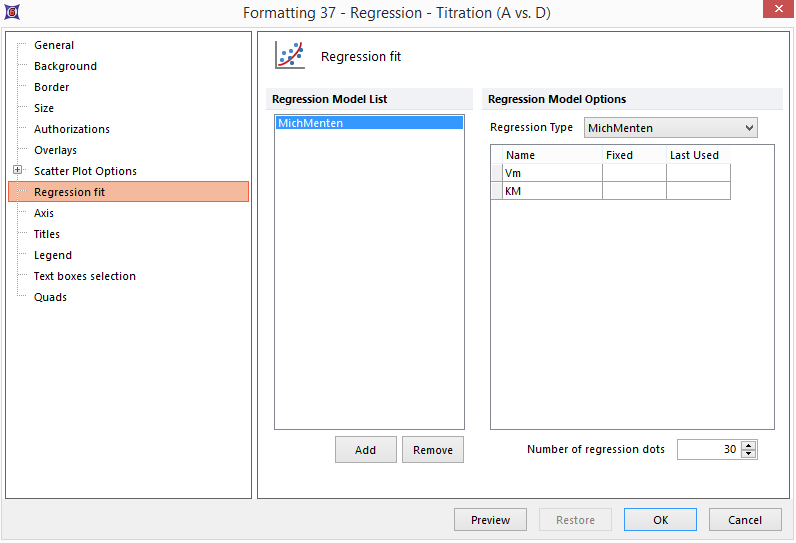 Figure T17.18 - Regression Fit Settings Figure T17.18 - Regression Fit Settings