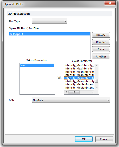 Figure T24.64  Opening a Heat Map and Choosing the Y-Axis Parameter from the Open 2D Plots Dialog