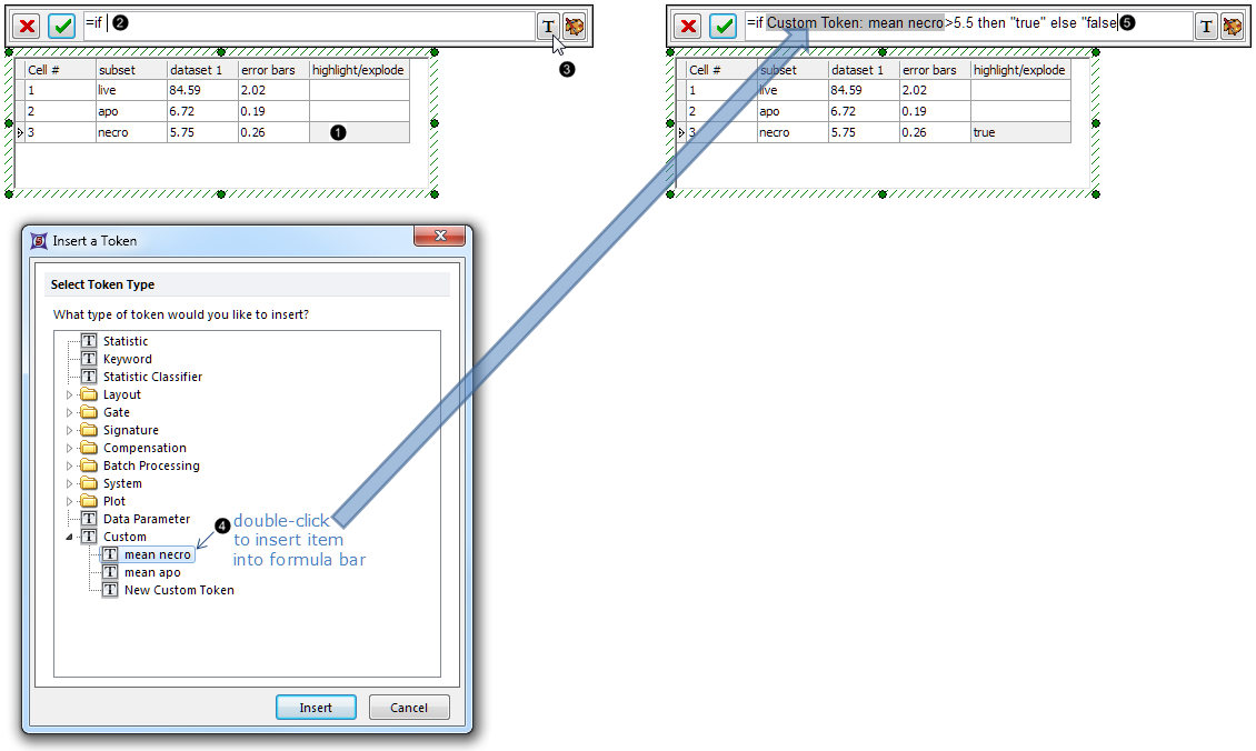 Figure 43. Entering a highlighting rule containing tokens into the Custom Data Grid Figure 43. Entering a highlighting rule containing tokens into the Custom Data Grid