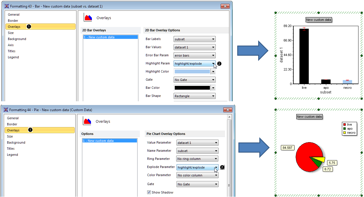 Figure 44. Designating the Custom Data Grid column from which the Highlighting or Explode rule will be derived Figure 44. Designating the Custom Data Grid column from which the Highlighting or Explode rule will be derived