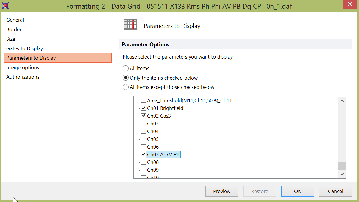Figure 8.112 Formatting parameters to display in a Data Grid