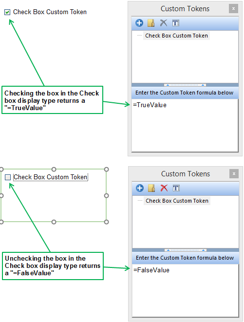 Figure 12.76) Once the box has been checked, the Custom Token returns a "TrueValue" entry for the Custom Token. Unchecking the box returns a "FalseValue" entry for the Custom Token.