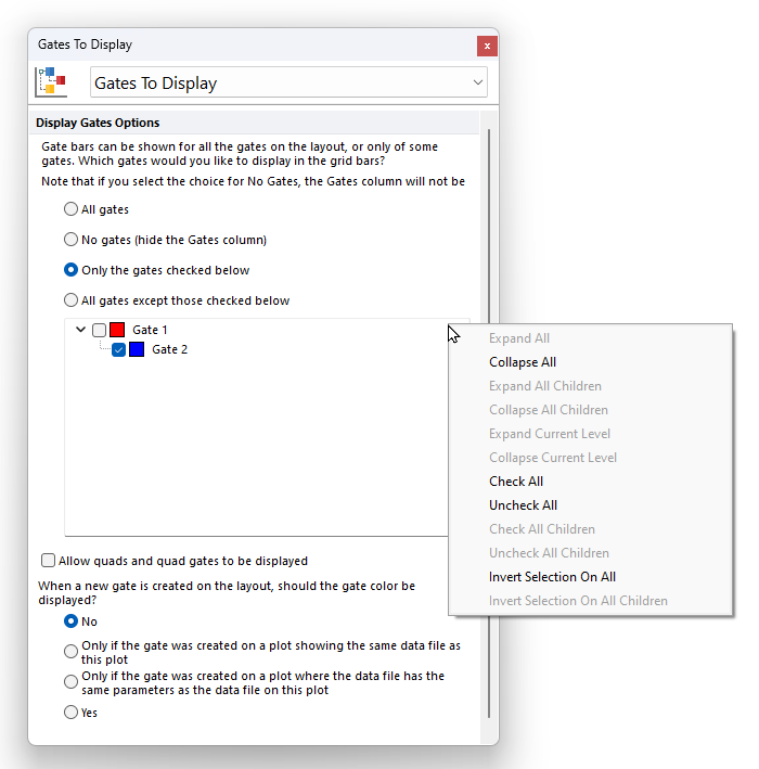 Figure 5.167 The Gates to Display formatting dialog for a Data Grid. The right-click menu is also available.