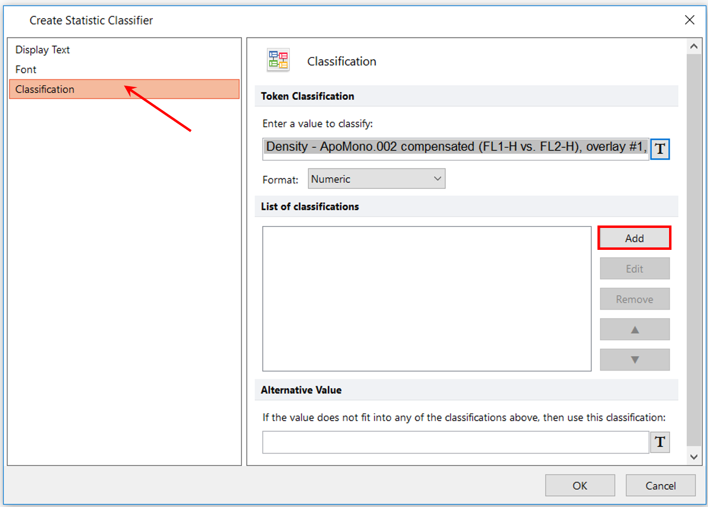 Figure T5.39  Create Statistic Classifier Dialog with Value Selected