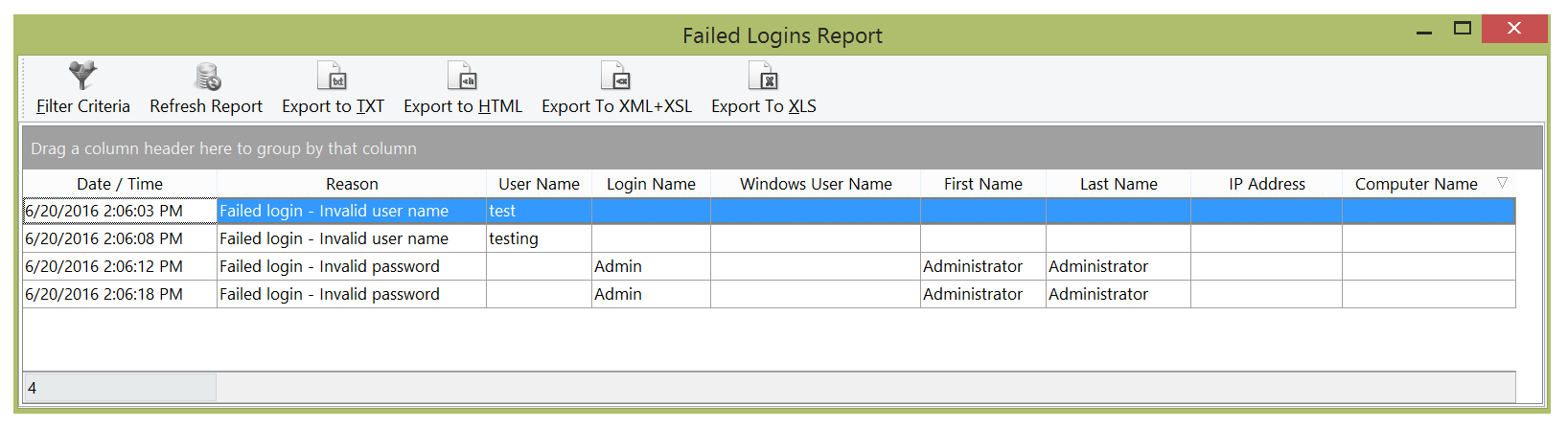 Figure 18.43 The Failed Logins Report Dialog Figure 18.43 The Failed Logins Report Dialog