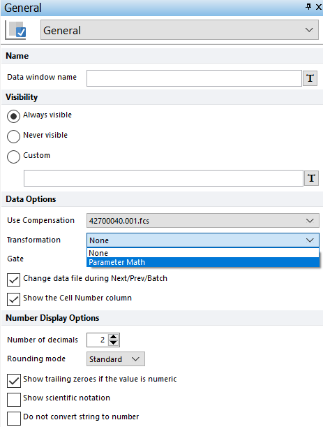Figure 5.189 - Applying parameter math transformation to a data grid by selecting the parameter math in the Transformation drop down from the Formatting Overlays dialog.
