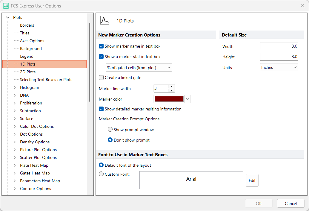 Figure 5.160 -  FCS User Options to Set Fonts and default Statistics for Marker Text Boxes