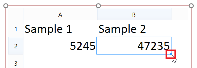 Figure 5.207- Clicking and holding on the blue square on the bottom right of the cell allows you to drag the cell to a new location in the spreadsheet.