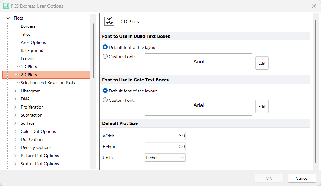 Figure 5.157 -  FCS User Options to Set Default Fonts or Customized Font for Quad and Gate Text Boxes